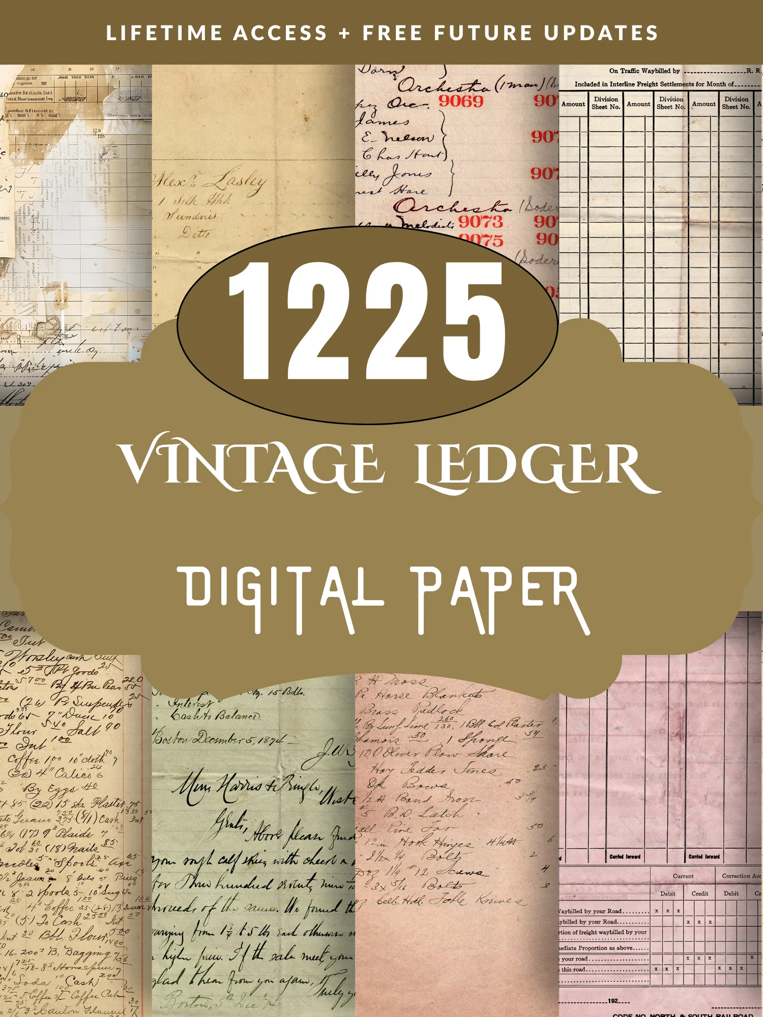 Vintage Ledger Pages printable antique junk journal paper digital collage sheet product image (2)