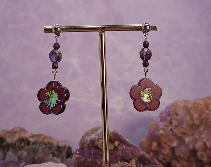 Dark Amethyst Flower Drop Earrings product image (2)