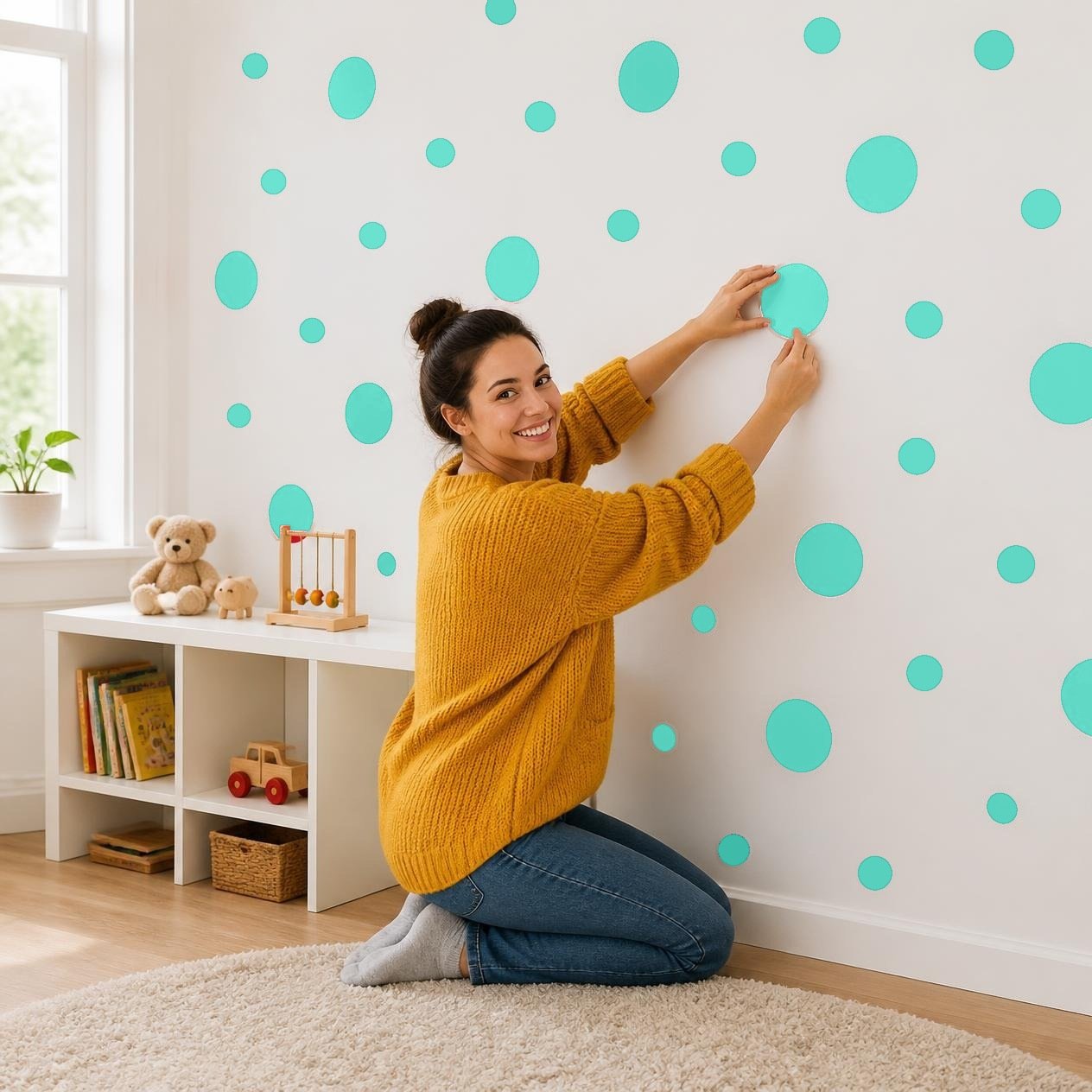 Mint Green Polka Dot Wall Decals, 2" and 4" Vinyl Circle Stickers, Removable Dot Decals for Nursery, Kids Room, Playroom product image (2)