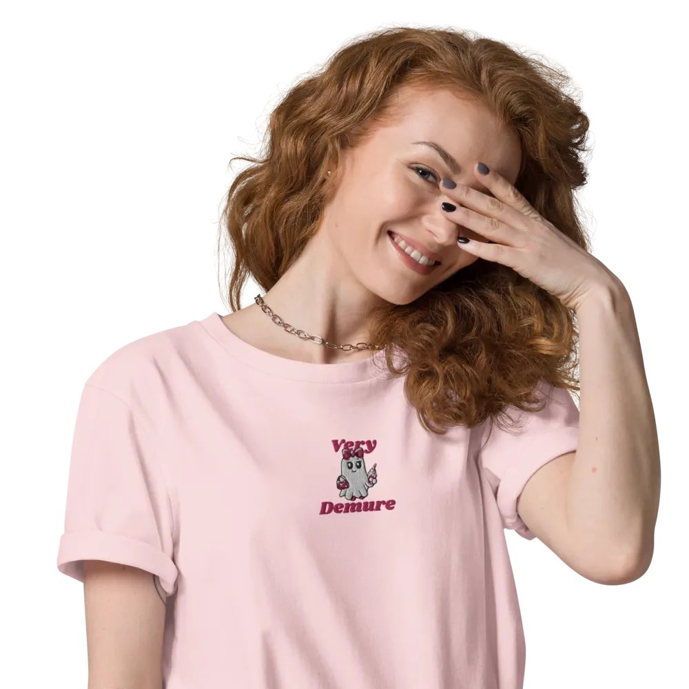 Very Demure Cute Ghost Embroidered Organic Cotton Regular Fit T-Shirt product image (22)