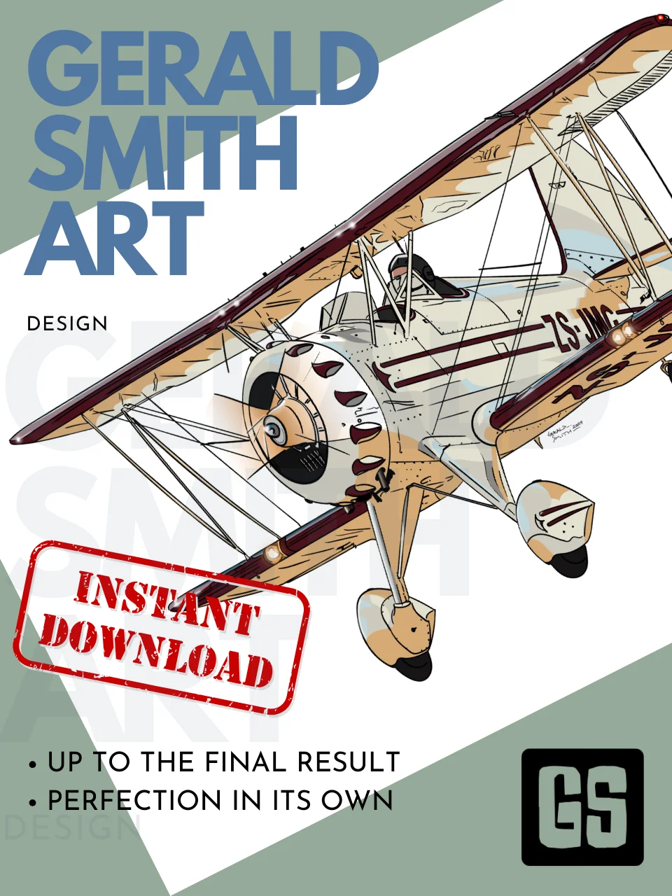 Waco Classic YMF-5 ZS-JMG Digital Printable Aviation Art Illustration Perfect Gift for Pilots & Enthusiasts product image (5)