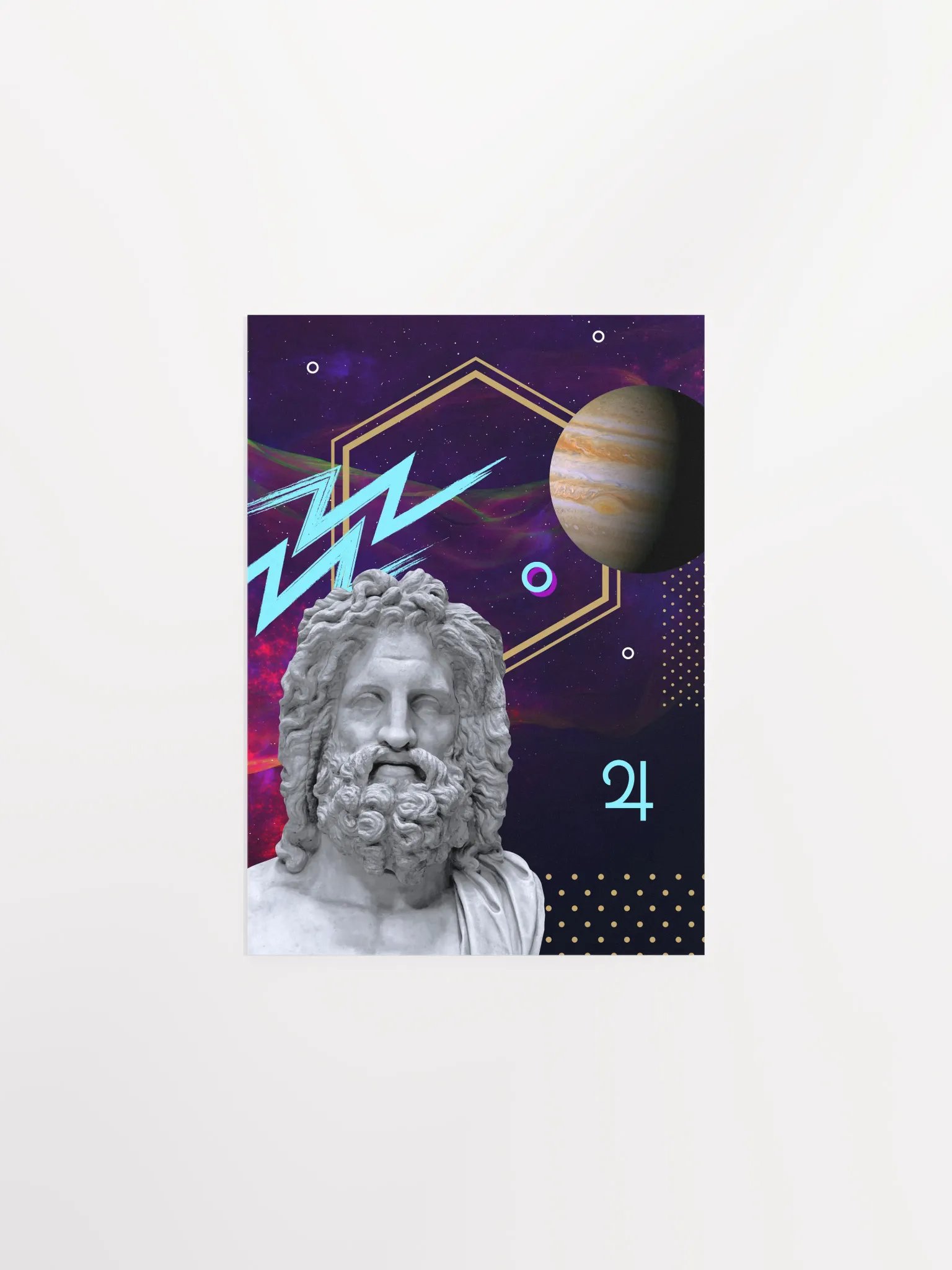 Vaporwave poster: Synthwave Gods and Planets - Jupiter (gr. Zeus) [synthwave/vaporwave/retrowave/cyberpunk] — aesthetic poster product image (7)