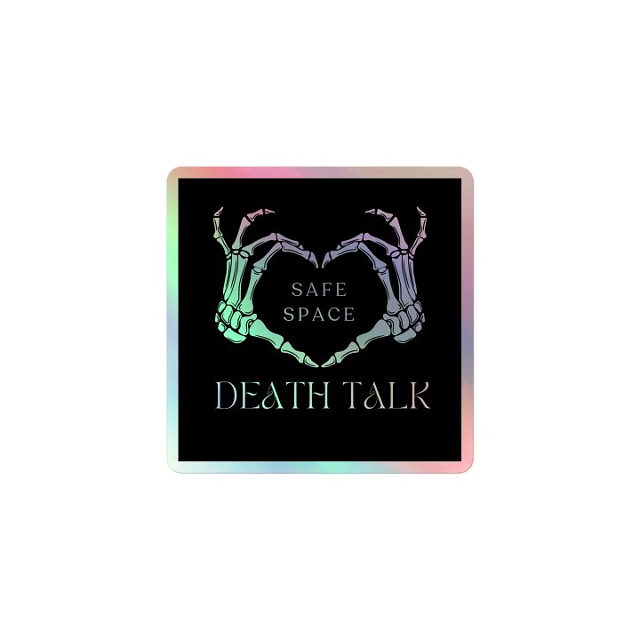Holographic Sticker Sheet - Death Talk Safe Space (Skelly Heart Hands) product image (1)