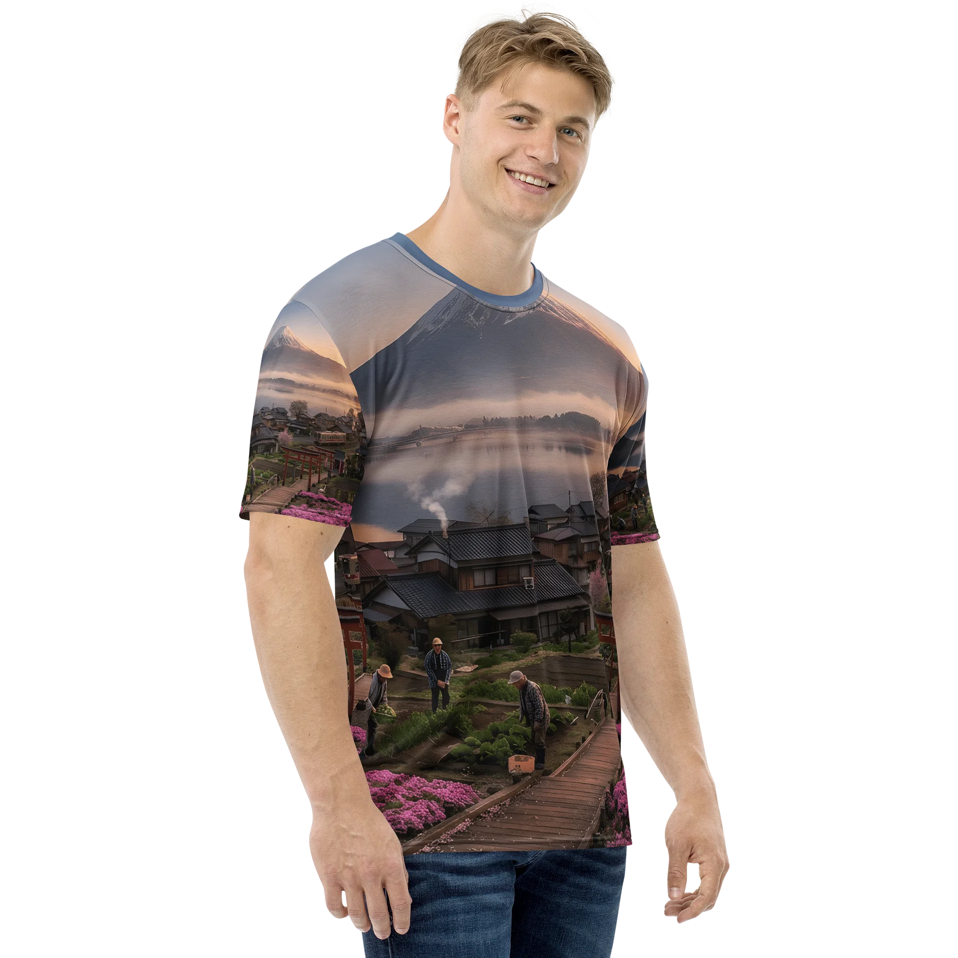 Mount Fuji Village Pink Moss Men’s Crew Neck T-Shirt product image (6)