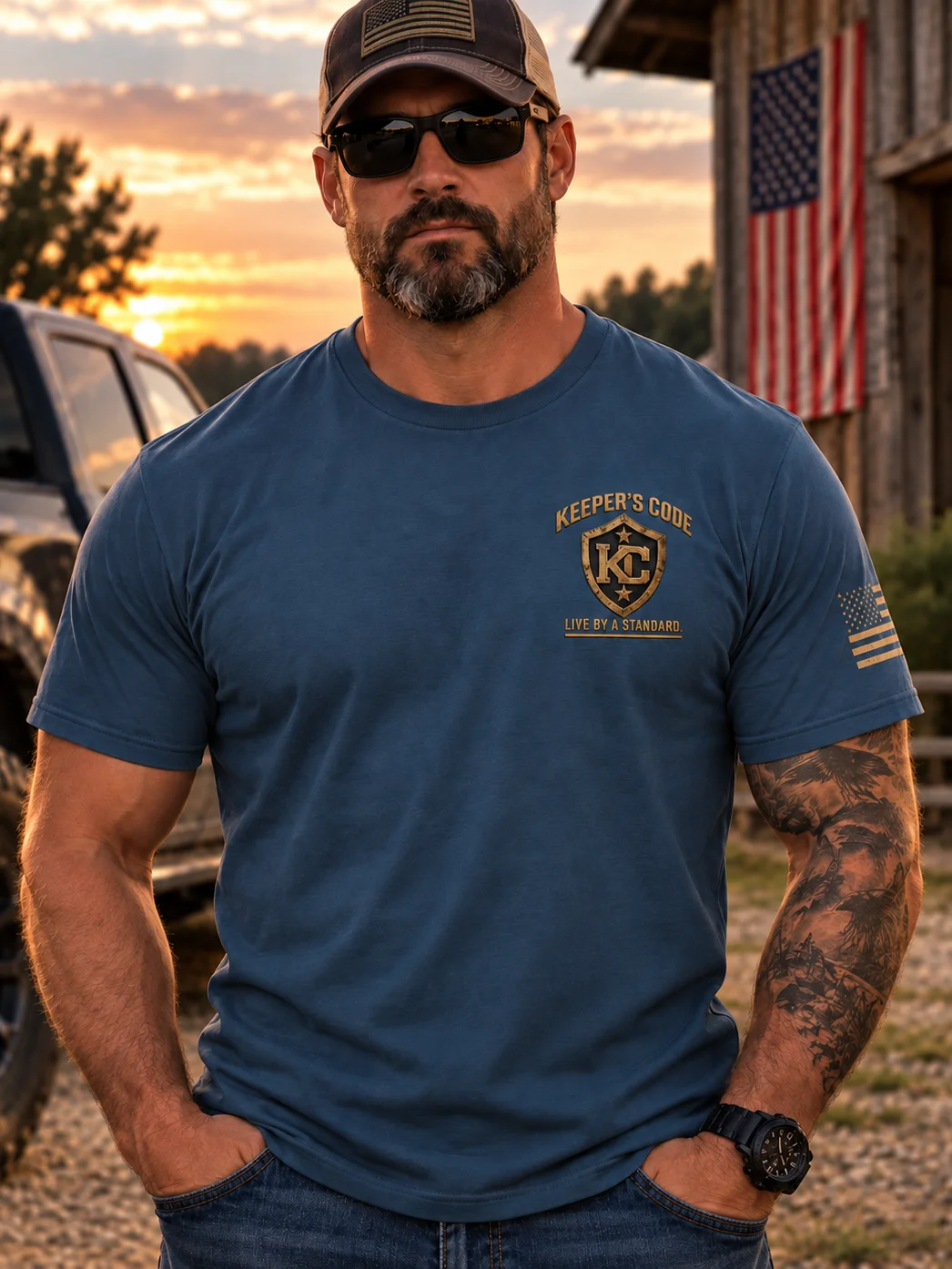 Men's Unbowed Bison Patriotic Graphic T-Shirt product image (2)