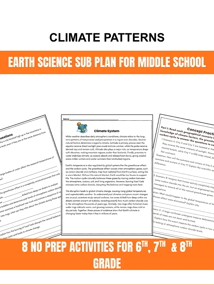Climate Patterns Sub Plans Independent Work Middle School 6th 7th 8th Grade product image (1)
