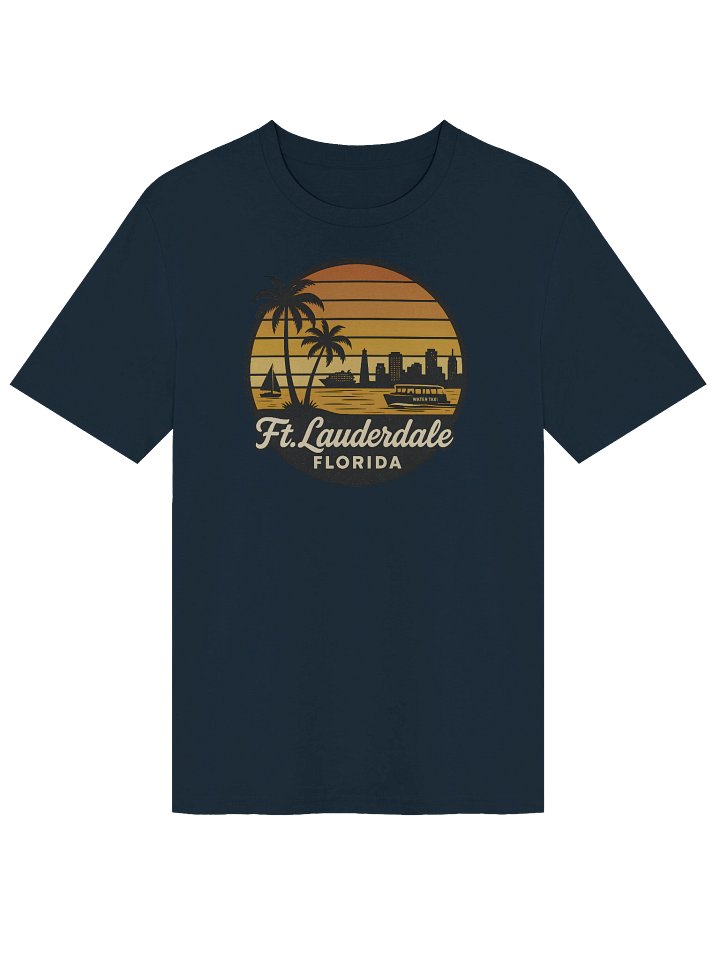 Retro Ft Lauderdale Florida Sunset Design with Palm Trees and Water Taxi Scene T-shirt product image (1)