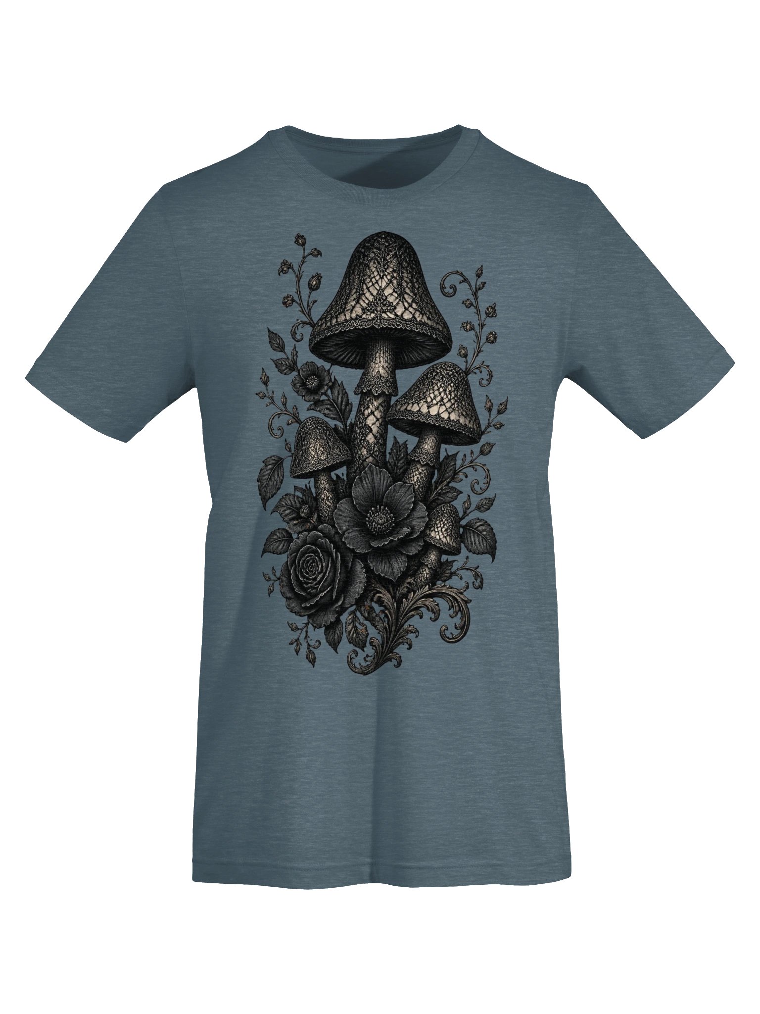 Mystic Mushroom Floral Tee, Gothic Botanical Nature Graphic product image (6)