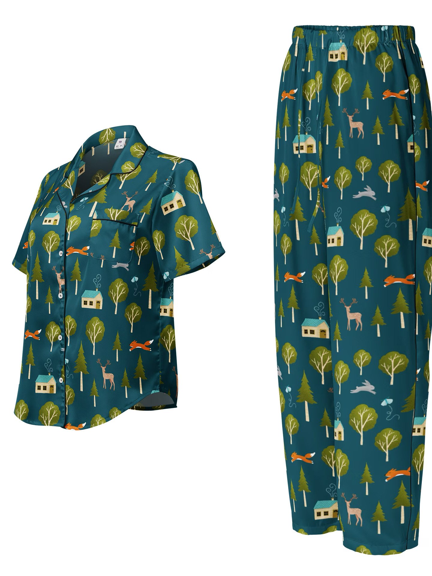 Cozy Cabin and Forest Animals Ladies Short Sleeve Pajama Set product image (1)