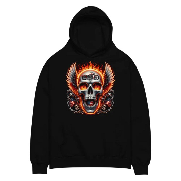 Flaming Skull Motorcycle Unisex Hoodie #8 product image (2)