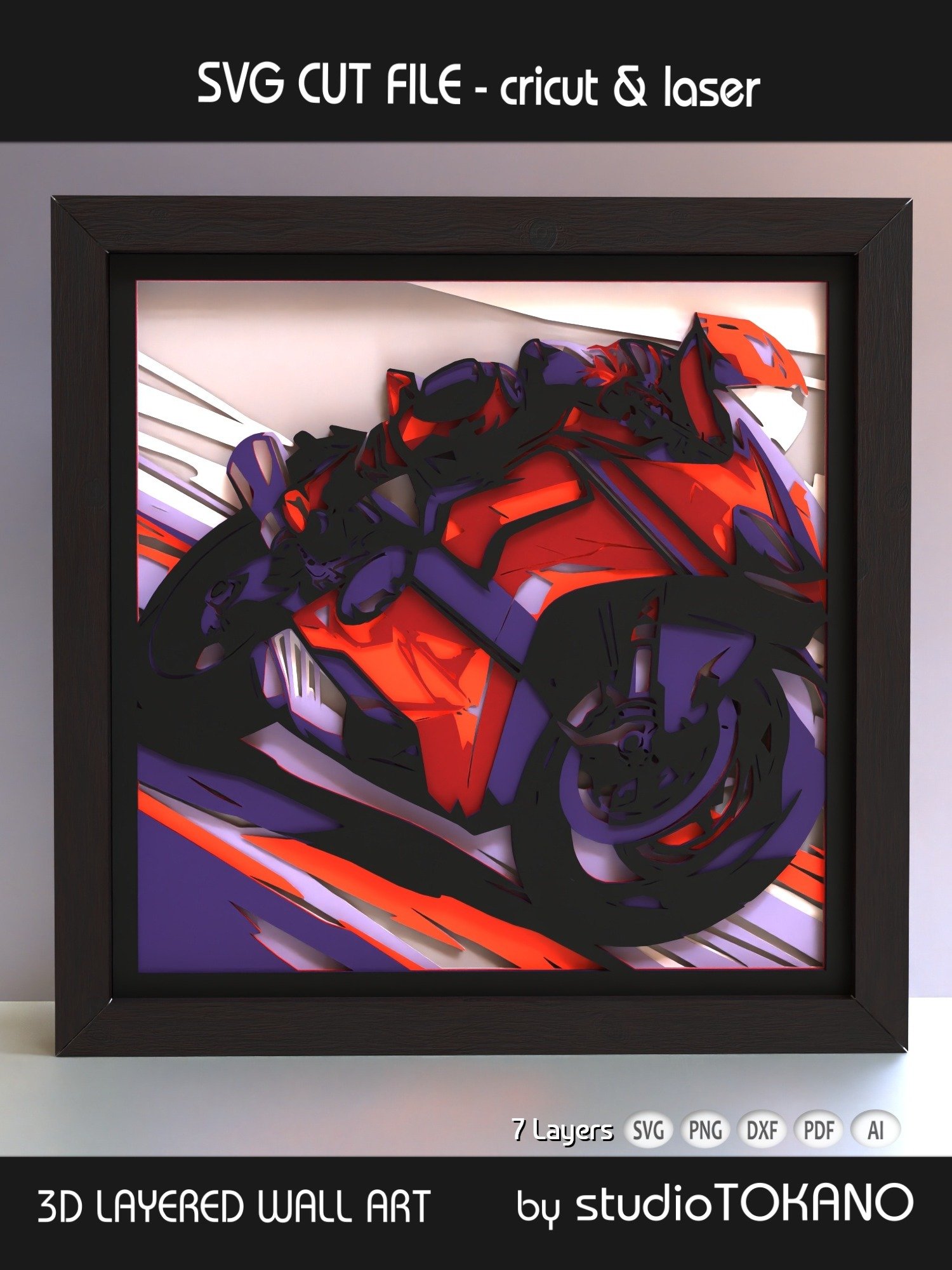 Motorcycle 3D Shadow Box SVG product image (1)