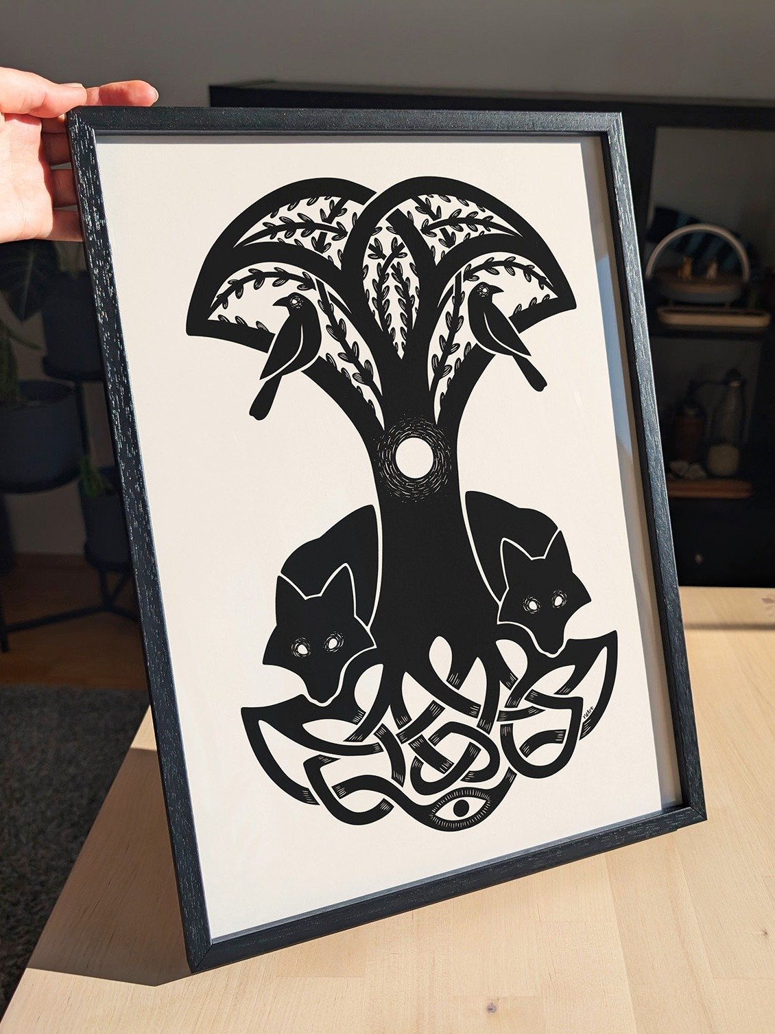 Yggdrasil Tree of Life Art Print, Odin's Ravens Huginn Muninn, Geri Freki Wolves product image (6)