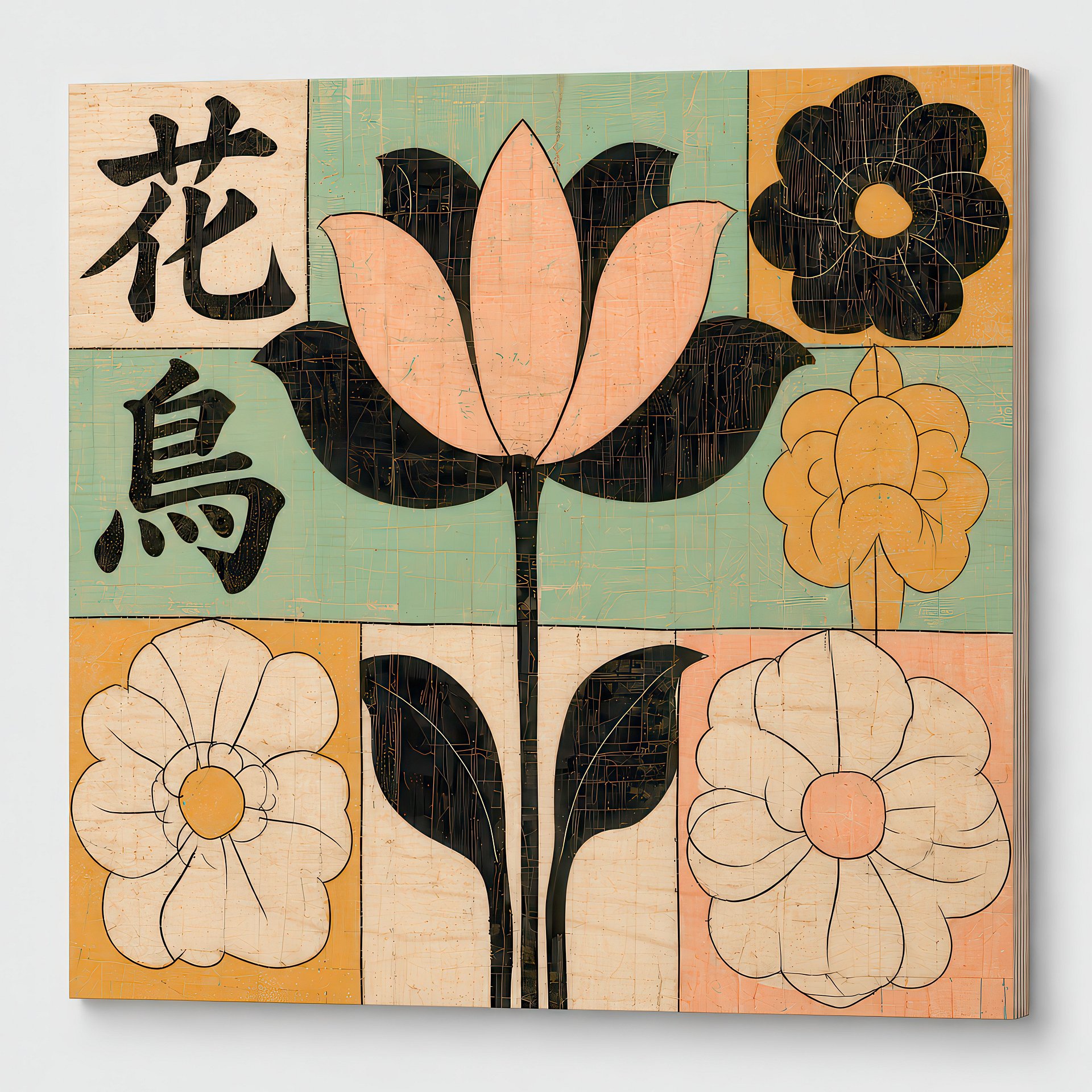 Kyoto Garden | Japanese Floral Modernist | Birch Wood Art Panel | Wall Decor | 24×24″ (60x60 cm) product image (2)