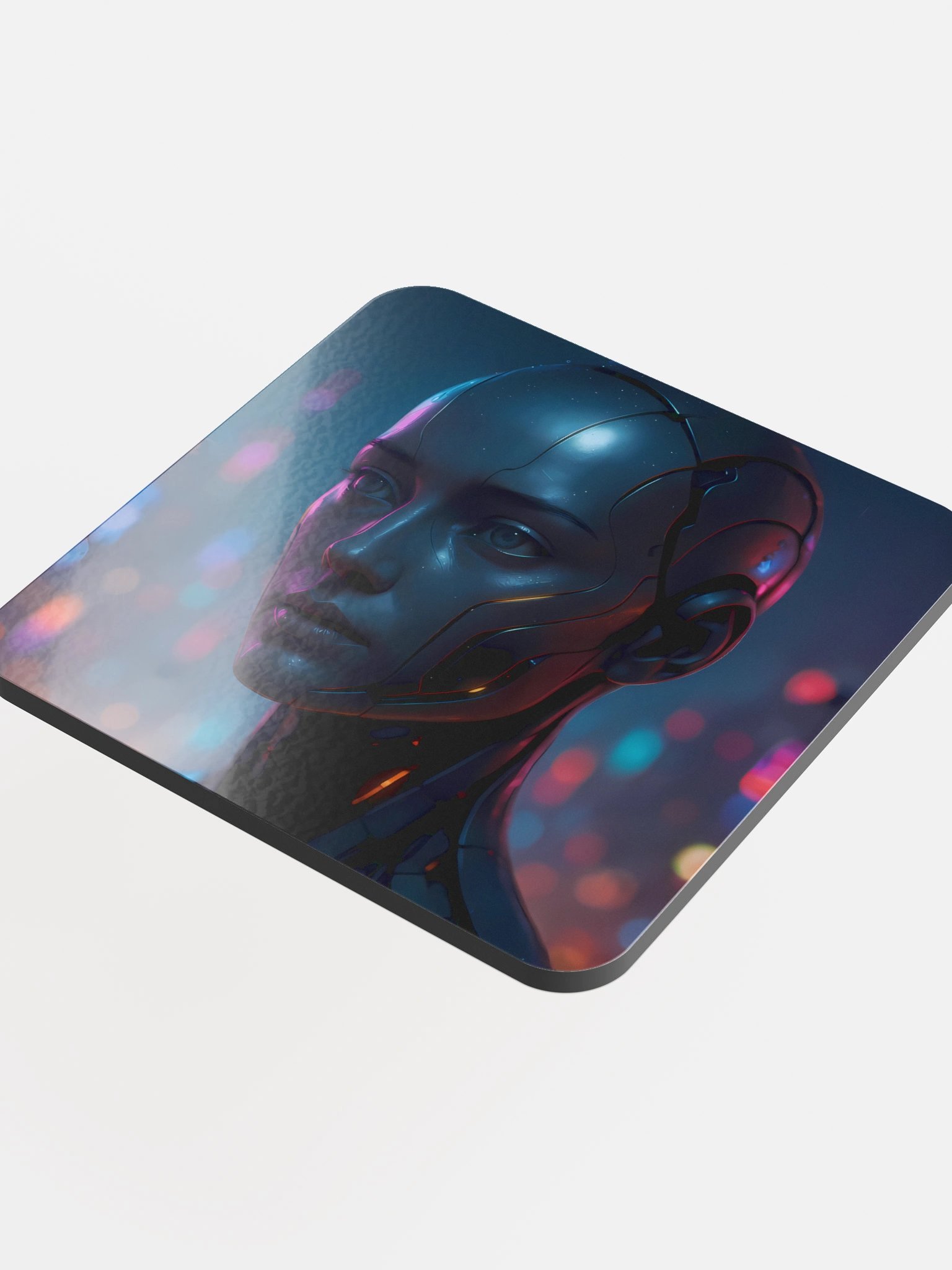 Cyberpunk Android Woman Coaster - Eco-Friendly Cork & MDF Drink Coaster with Gloss Finish product image (4)