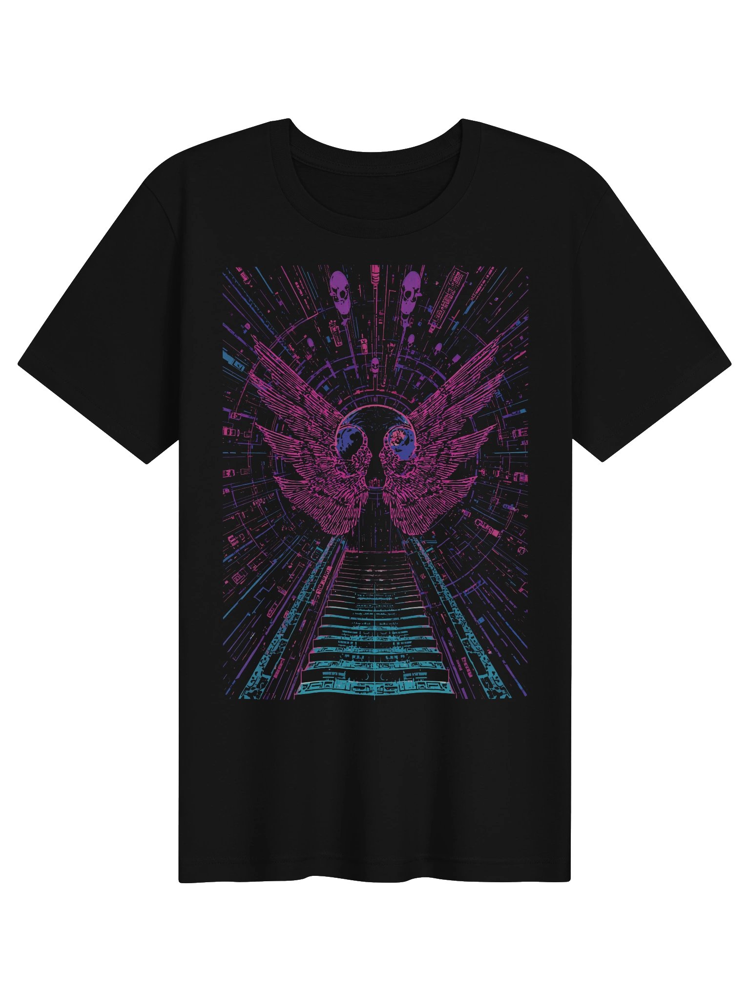 Neon Winged Skull Stairway Lightweight T-Shirt product image (1)