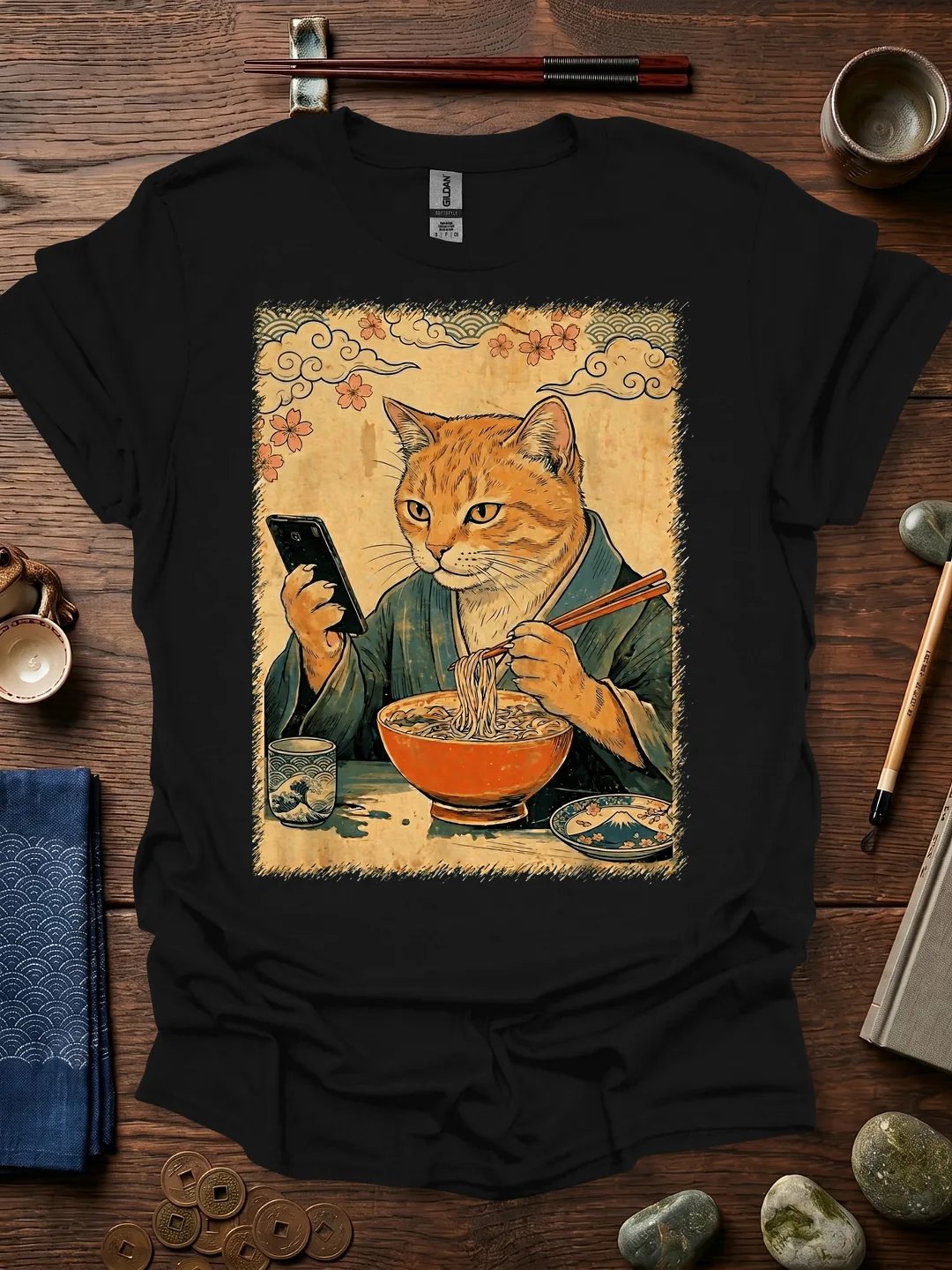 Cat Ramen Phone T-Shirt product image (11)
