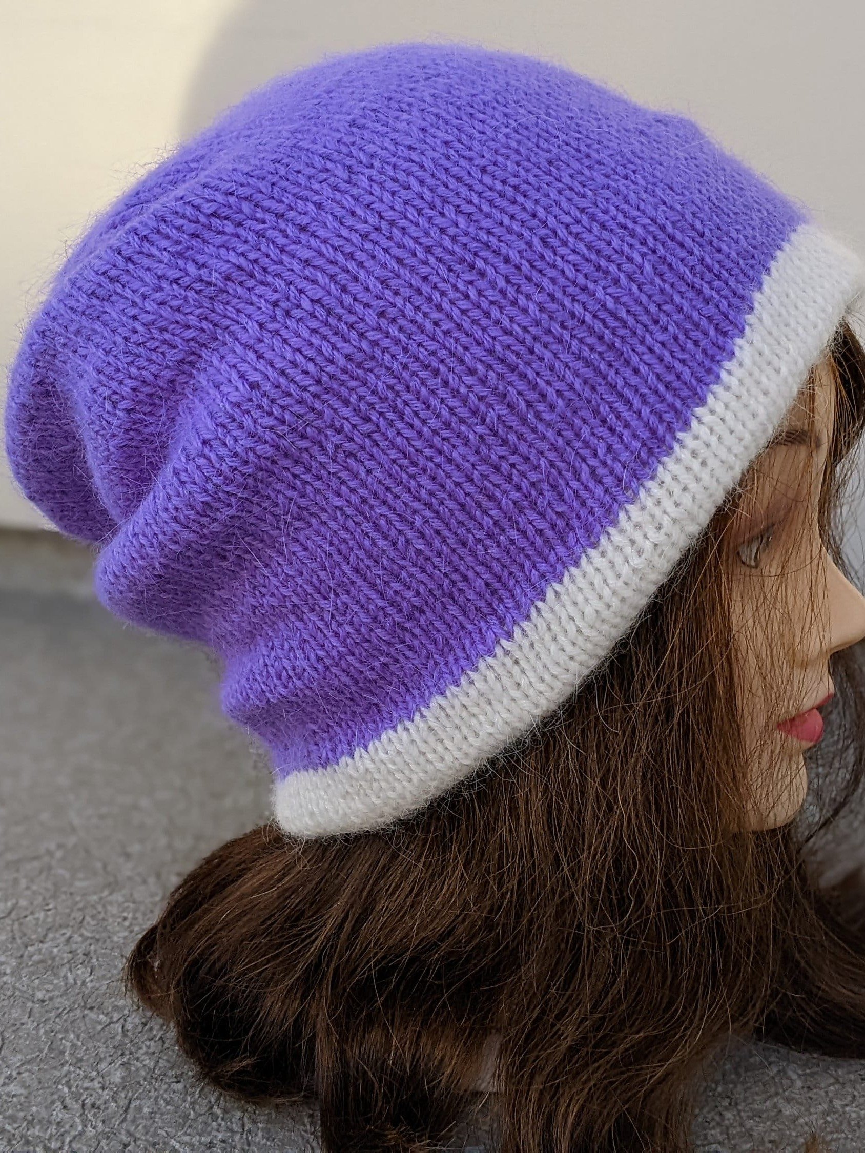 Double Layer Reversible Two Colors Knit Hat Pattern product image (3)