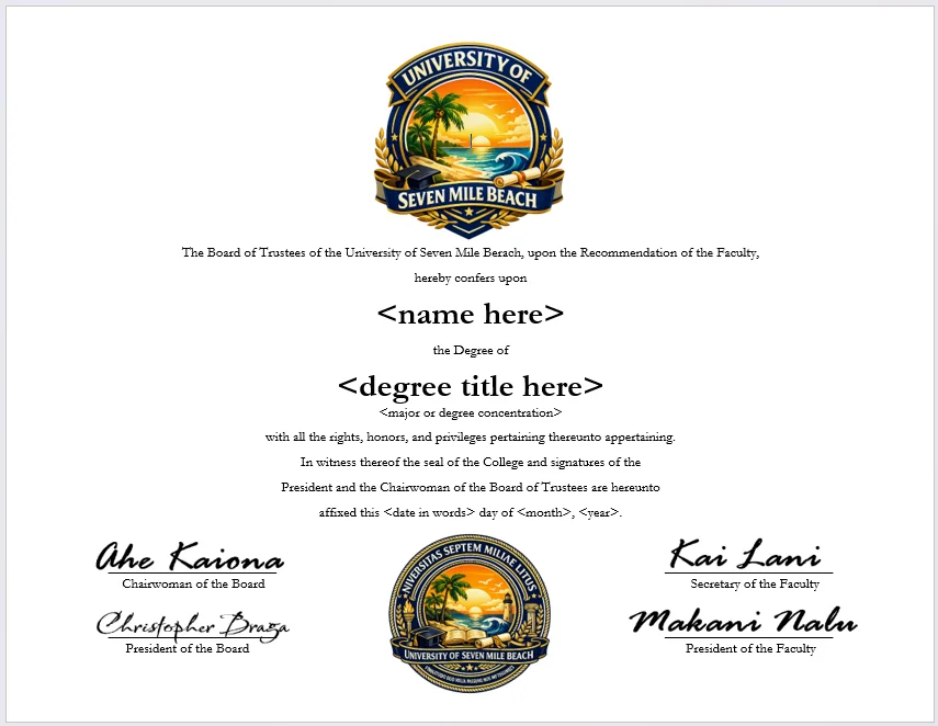 University of Seven Mile Beach degree parchment product image (1)