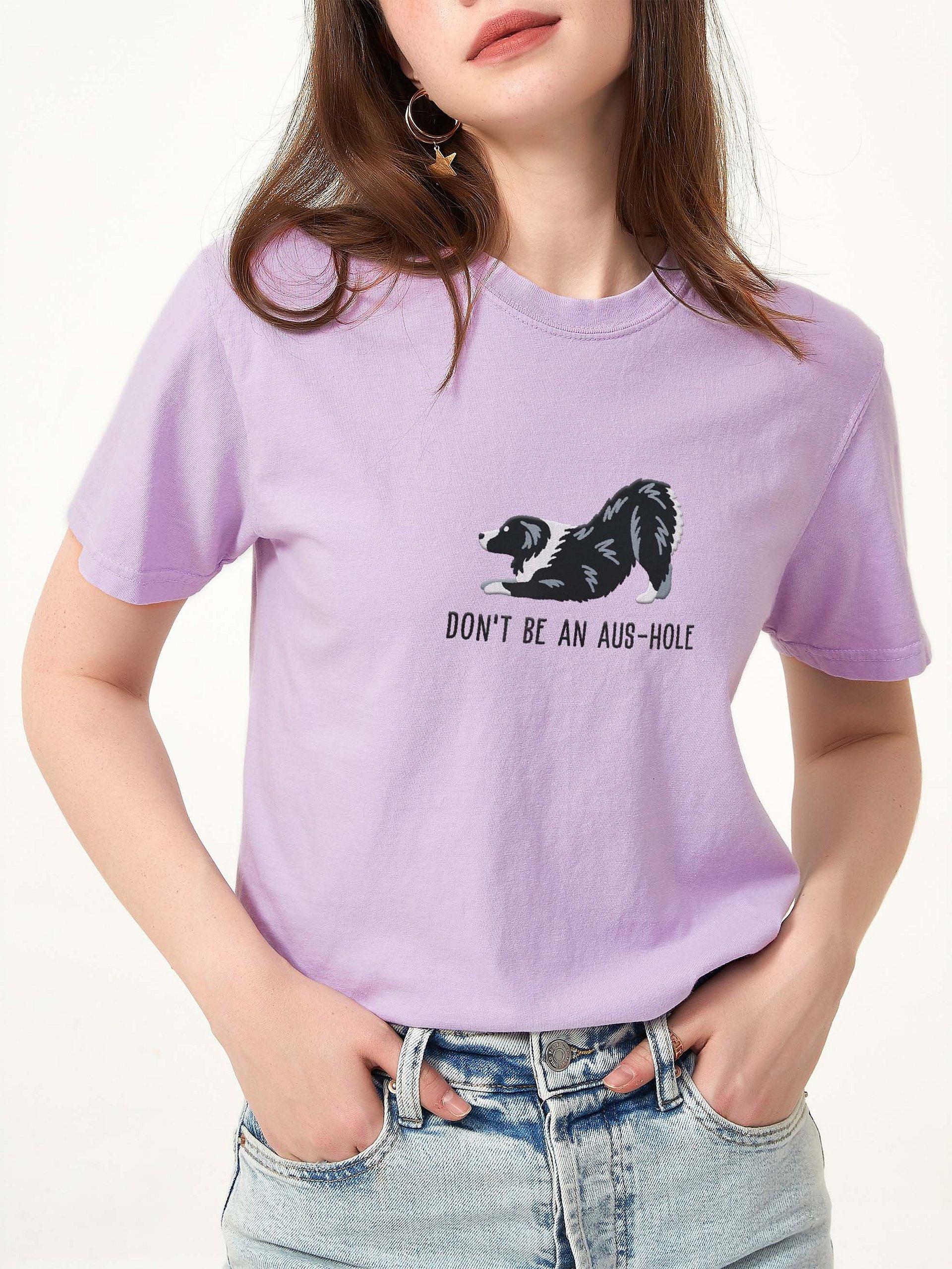 Don't Be an Aus-Hole T-Shirt(Embroidered) of an Australian Shepherd(Black & White) product image (2)