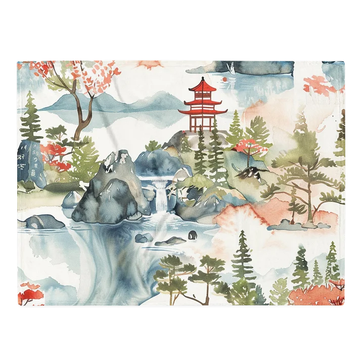 Japanese Pagoda Watercolor Throw Blanket - Zen Landscape Art Fleece product image (1)