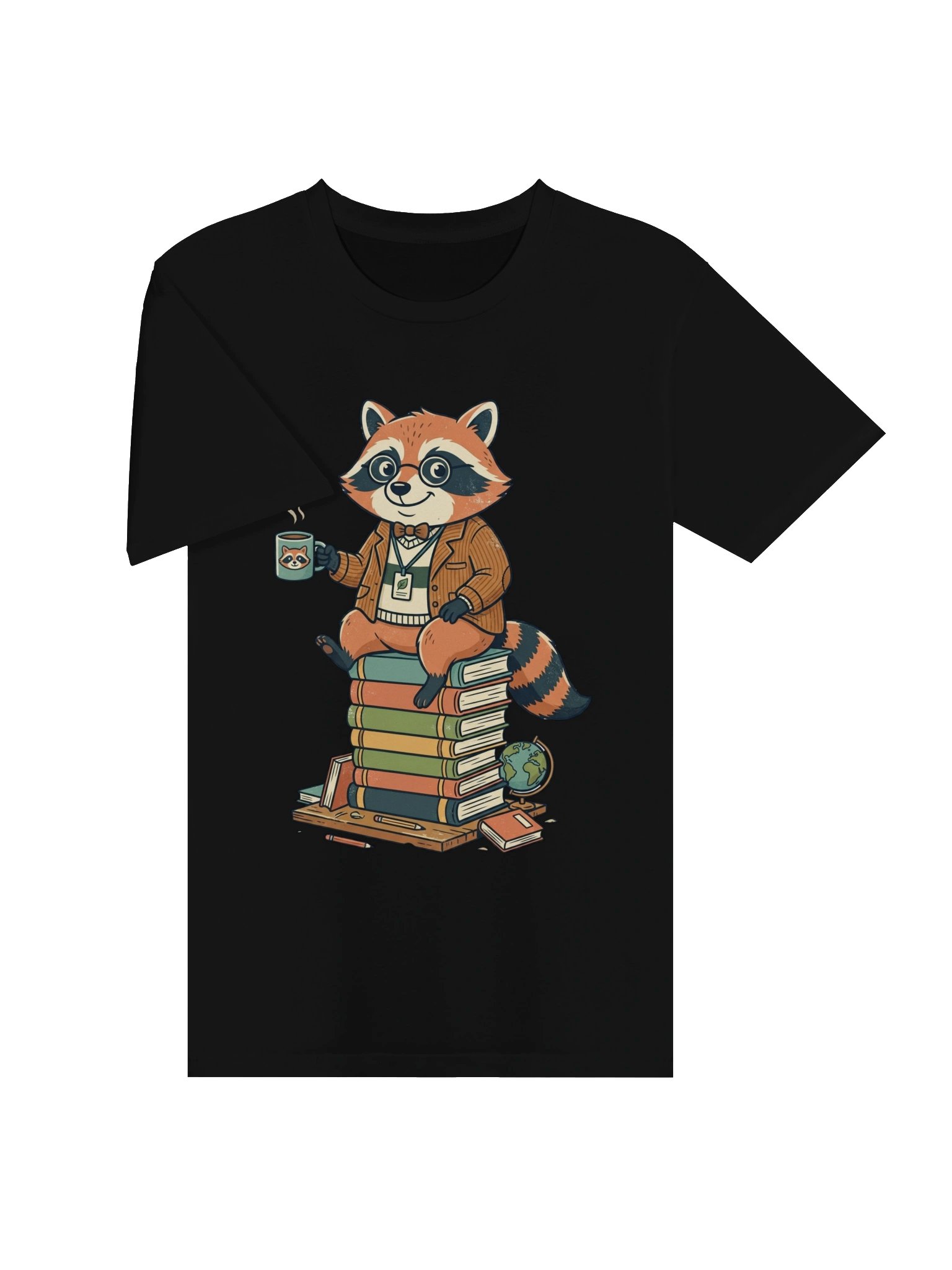 Raccoon Teacher Coffee & Books Unisex T-Shirt product image (4)