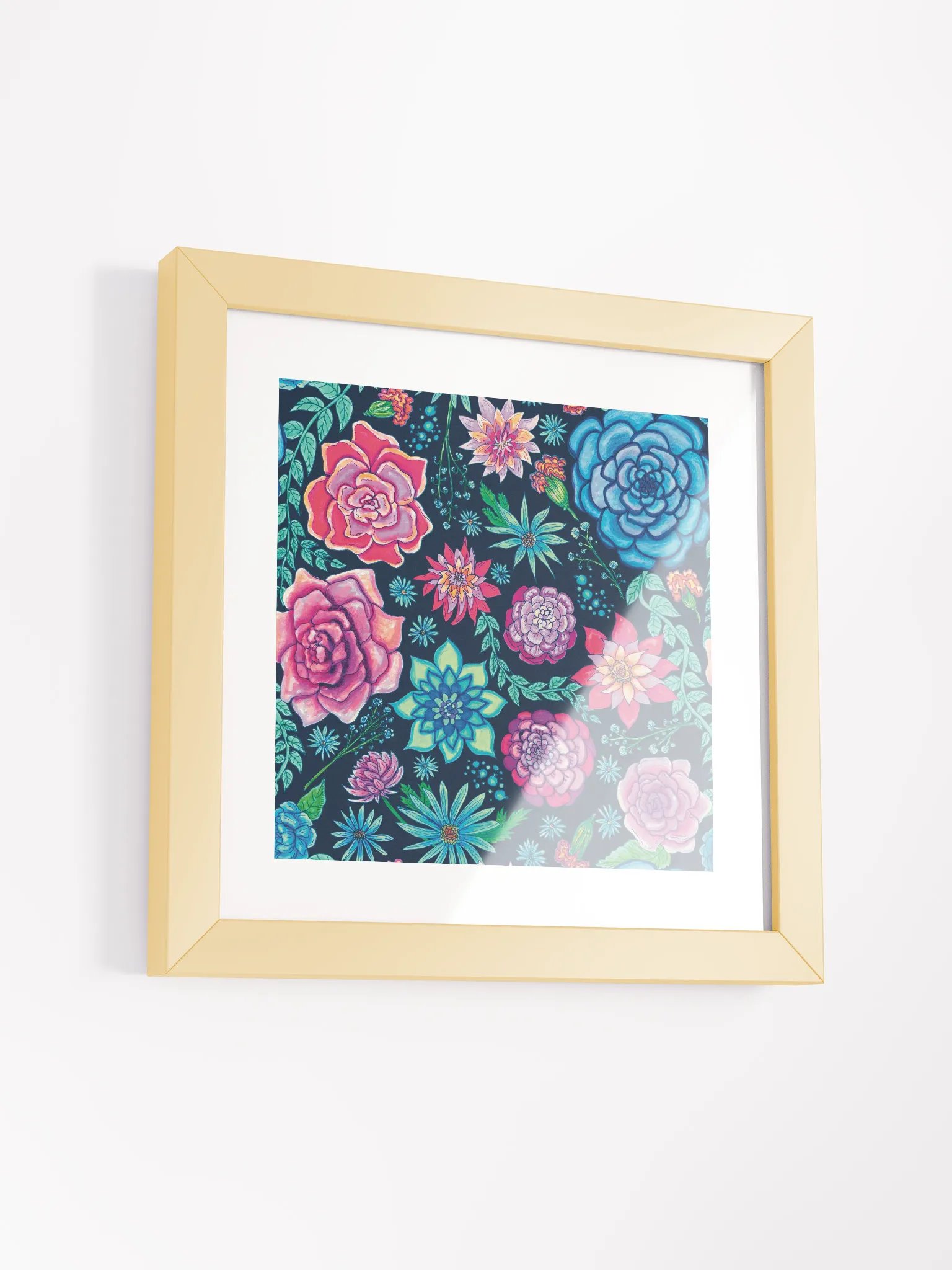 Bold Blooms on Dark Blue | Square Print | by Monique Faella Designs™ | Framed Coastal Wall Art | Museum-Quality Print product image (4)