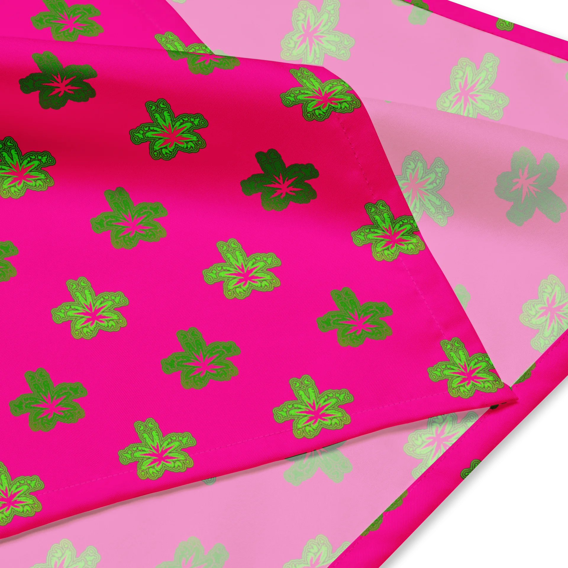 Stoner Summer Cannabis Bandana, Hot Pink Lime Green 420 Flower Art, Pot Leaf Pattern Accessory product image (2)
