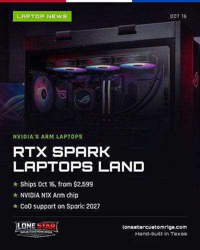 NVIDIA's first RTX Spark laptops ship today. 💻

🔹 NVIDIA N1X Arm chip + Blackwell graphics
🔹 Surface Laptop Ultra: $2,599 to ...
