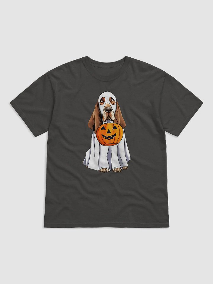 Basset Hound Halloween Tee | Funny Halloween Basset Hound Wearing Ghost Costume with Pumpkin Basket product image (1)