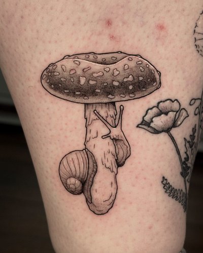 fresh snail mushroom next to some healed wildflowers  for @sarahjanereads