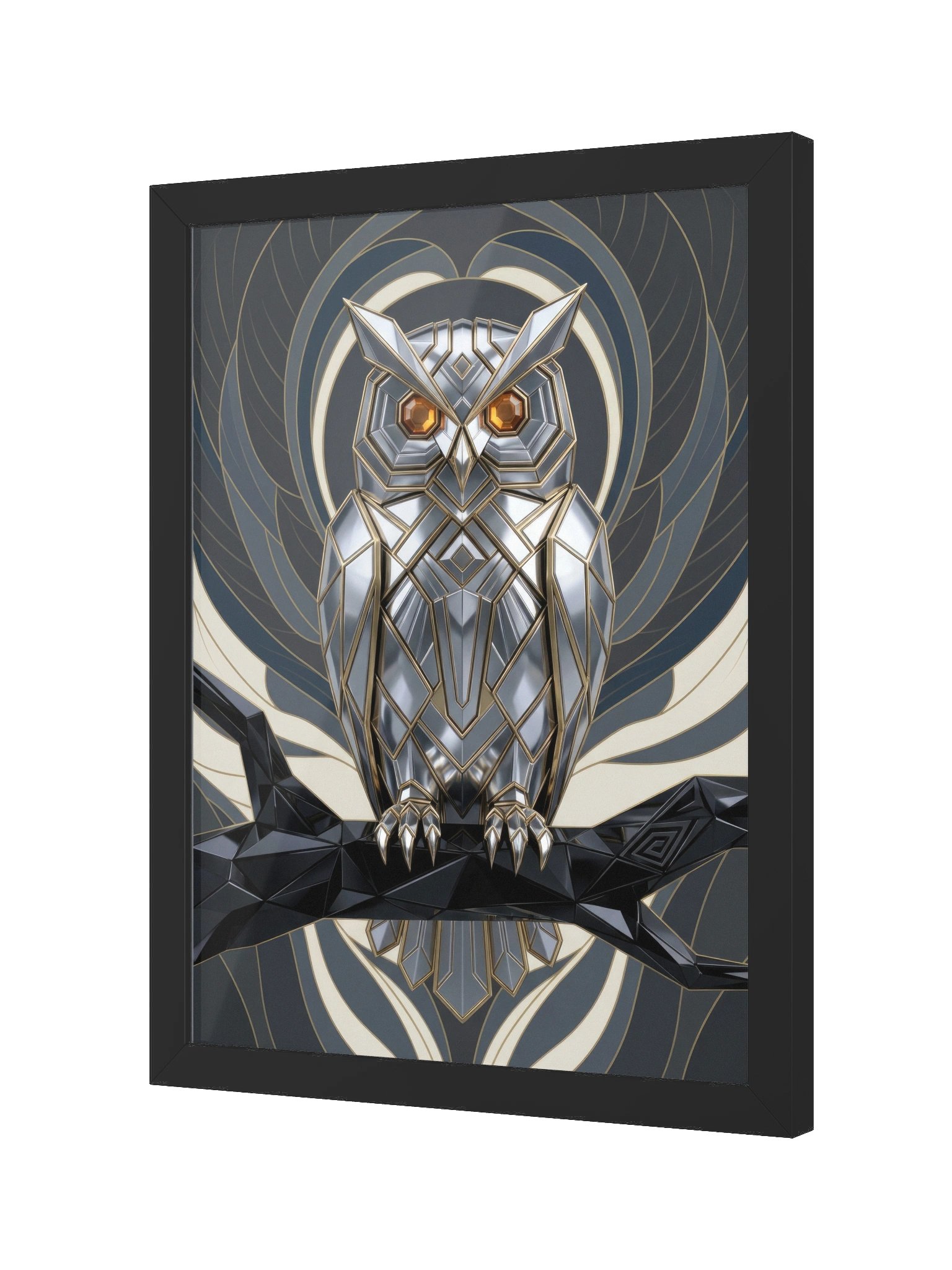 Geometric Metallic Owl Framed Poster - Neo-Deco Wall Art product image (2)