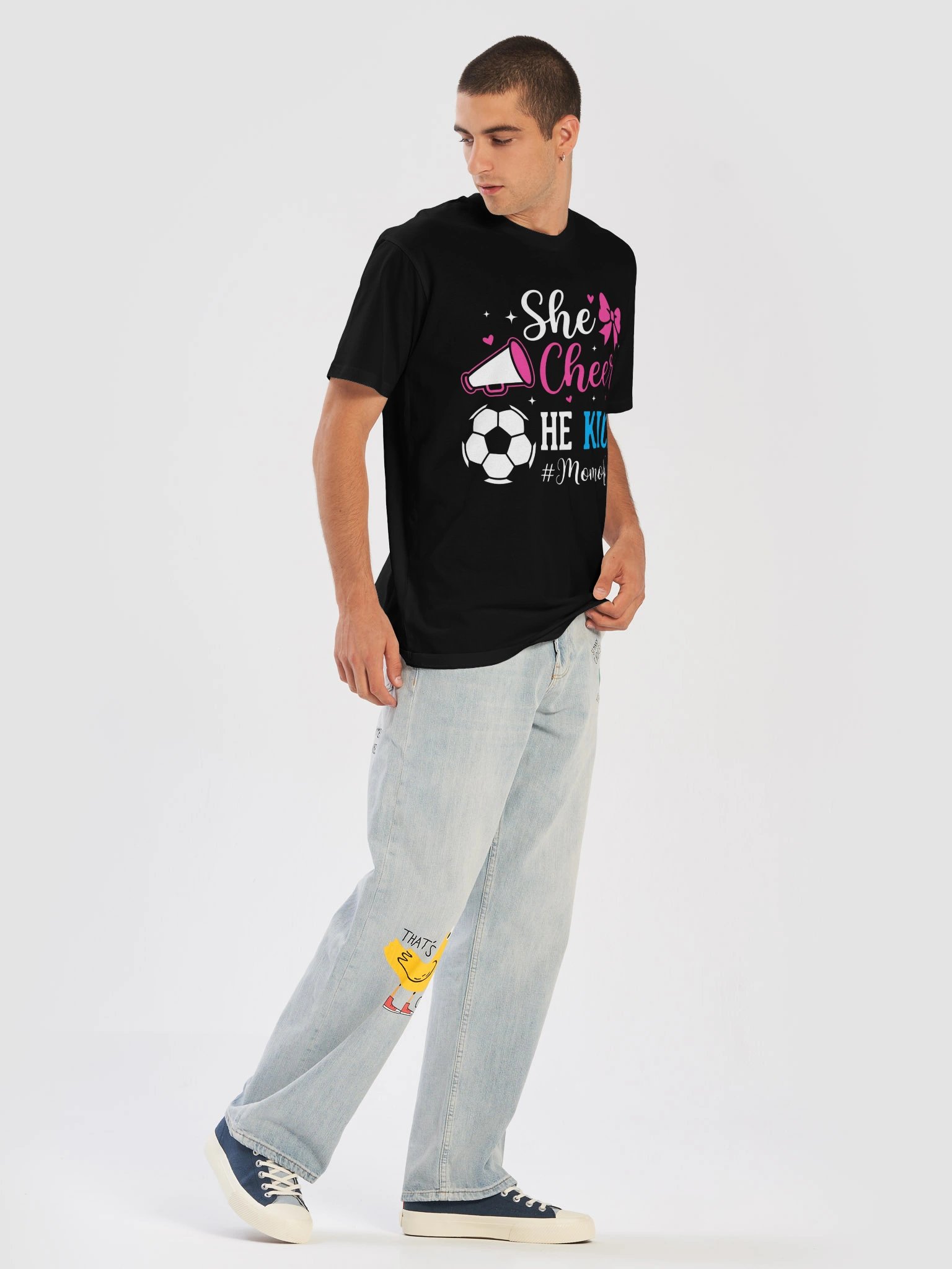 She Cheers He Kicks Mom of Both Cheer and Soccer Mom T-Shirt product image (5)
