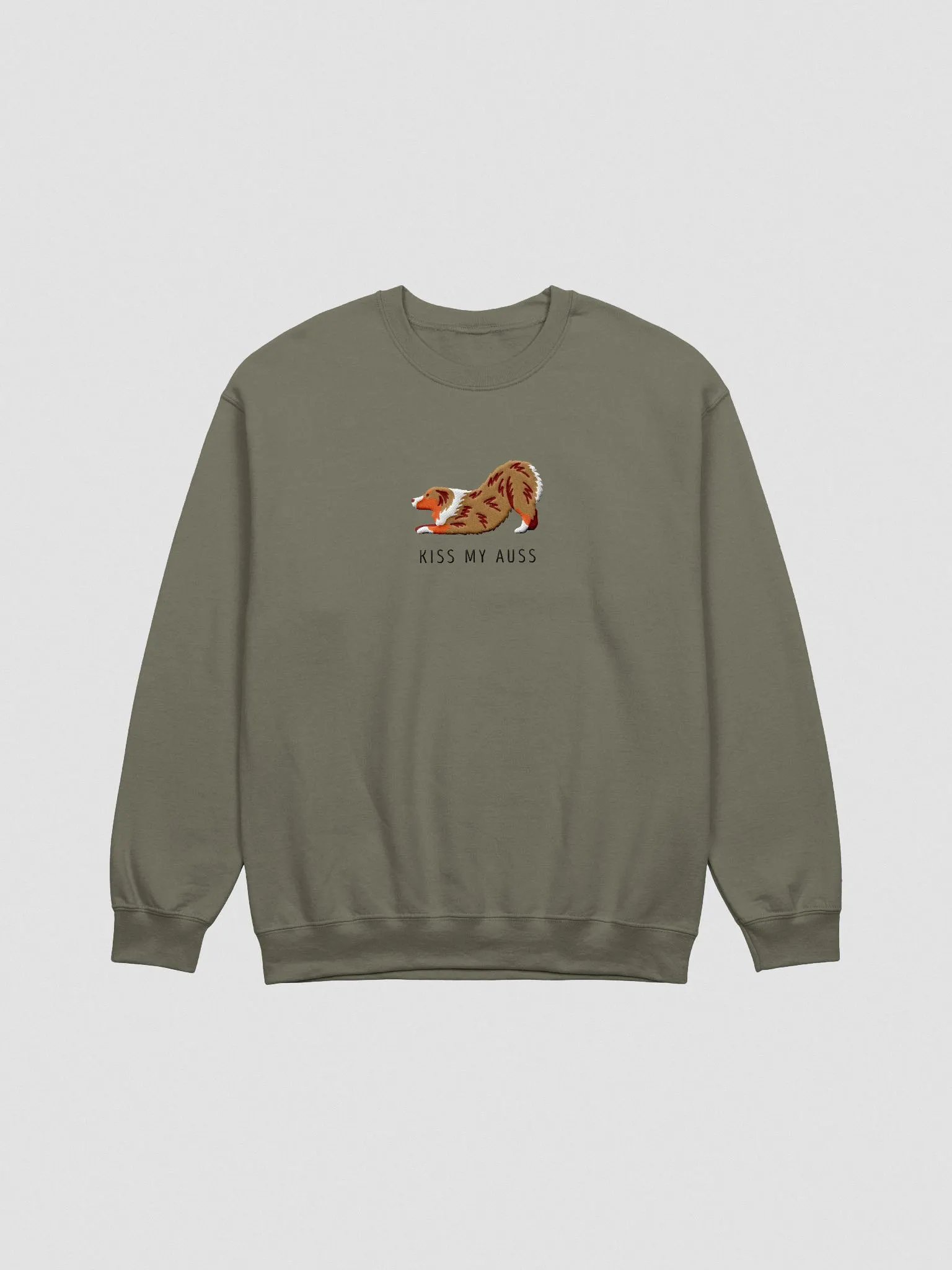 Kiss My Auss(2) Sweatshirt (Embroidered) of an Australian Shepherd(Red Merle) product image (4)