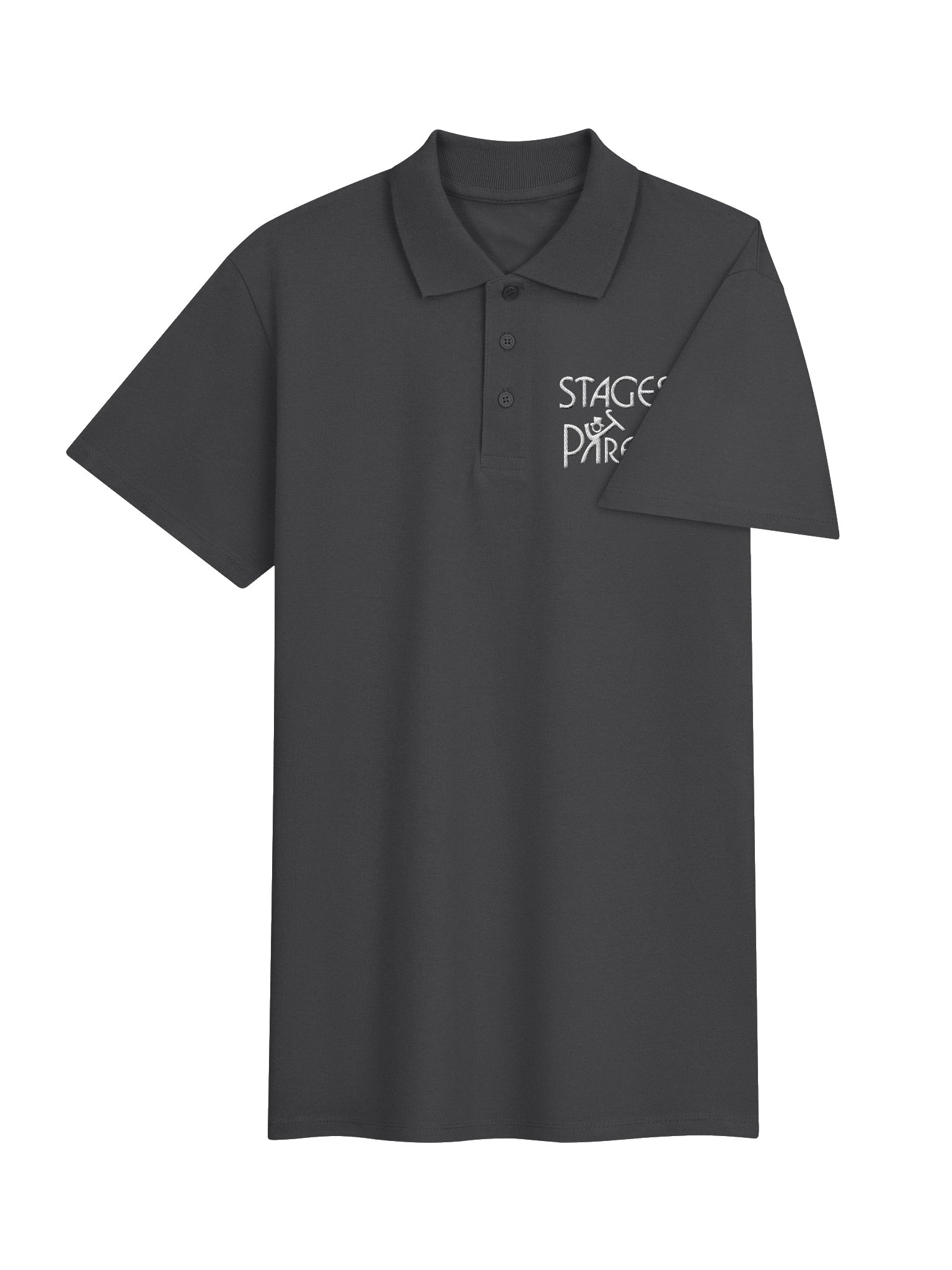 Unisex Dark Polo Shirt - White Embroidered "Stages Parent" product image (4)