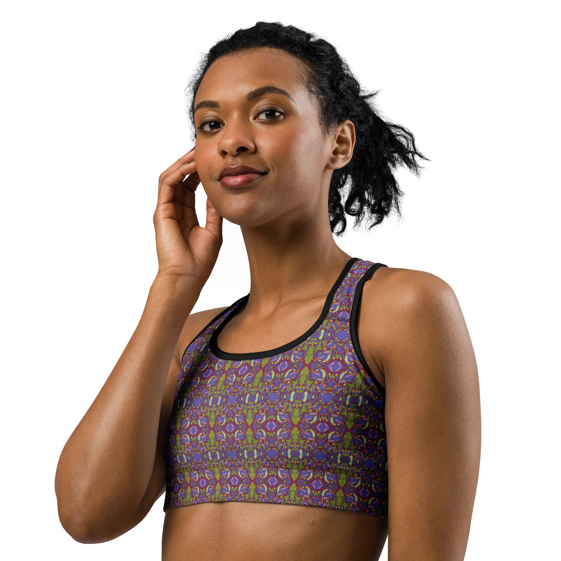 Pepper Spark – Vibrant Mosaic Pattern Basic Sports Bra product image (5)