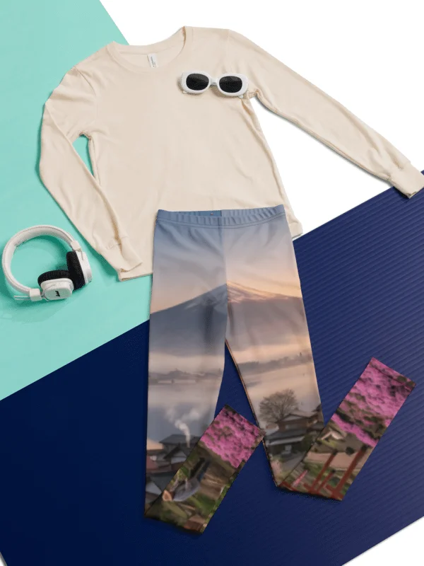 Mount Fuji & Japanese Village Youth Leggings | Graphic Activewea product image (3)