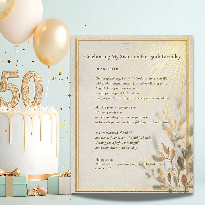 50th Birthday Card for Sister • Christian blessing Printable Milestone Scripture Card product image (1)