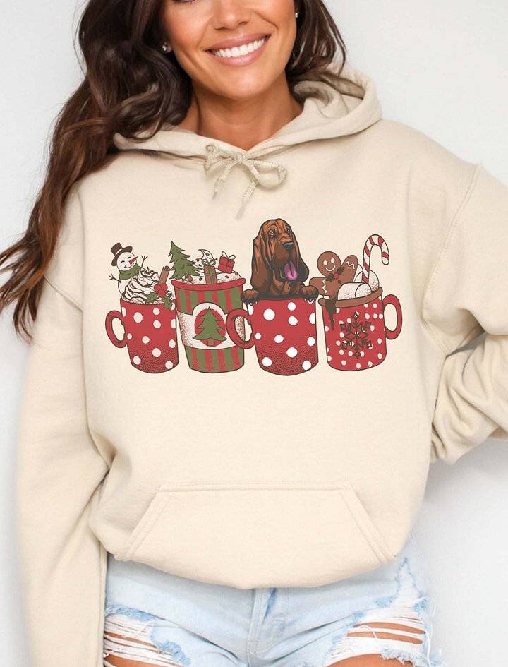 Cute Bloodhound in a Christmas Cup Hooded Sweatshirt | Funny Christmas Pup in a Cup product image (16)