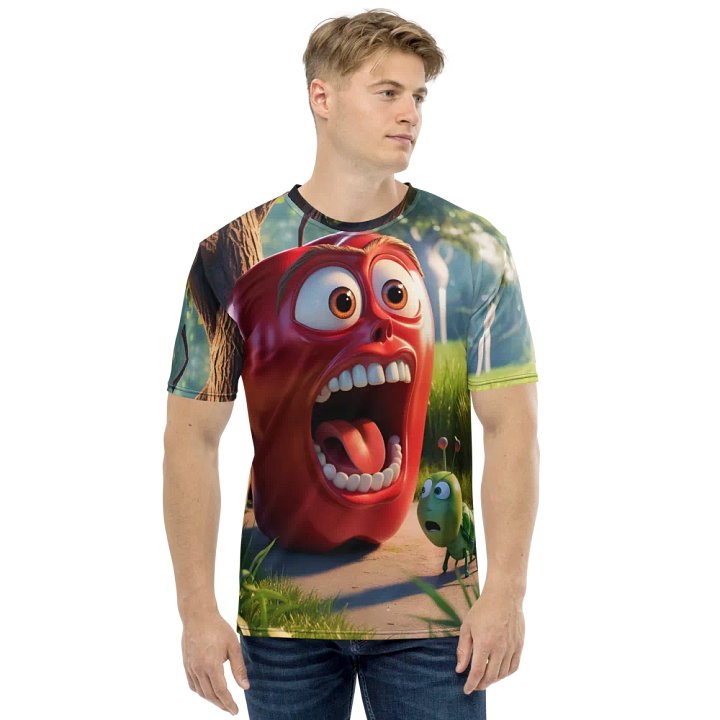 Surprised Apple & Caterpillar Cartoon T-Shirt - Custom Design Tee product image (1)