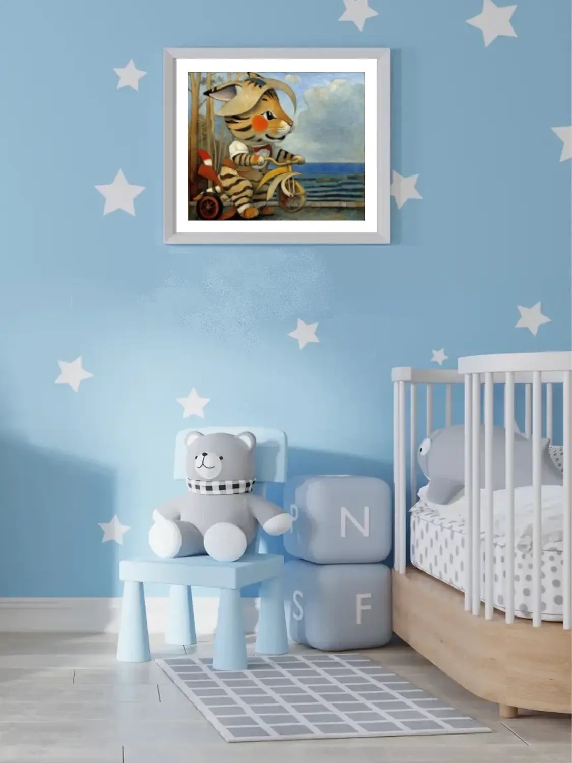 Kitty Cat on a Tricycle Adventure Kids Wall Art Nursery Print product image (4)
