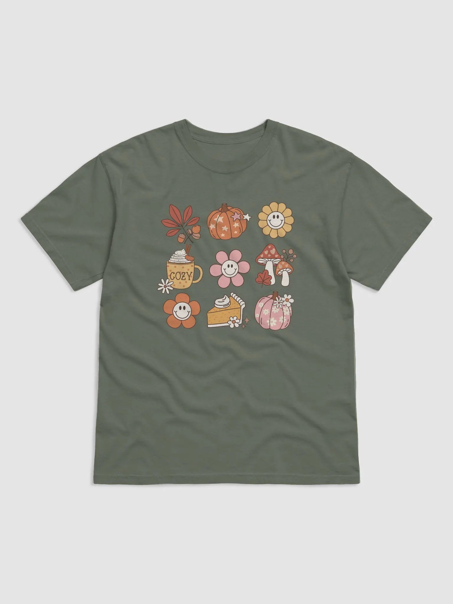 A Grid of Fall and Halloween Elements T-Shirt | Cute Fall and Halloween T-Shirt Design product image (18)