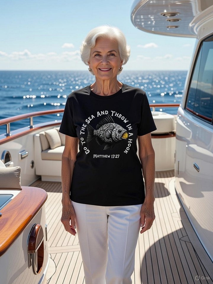 Go To The Sea T-Shirt, Fish & Coin Design, Matthew Bible Verse Fishing Tee product image (6)