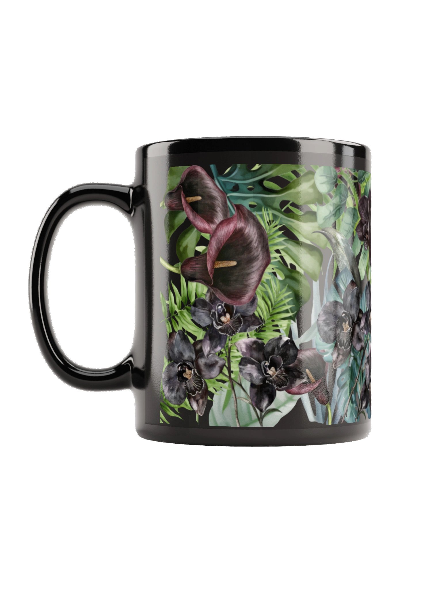 Midnight Forest Noir Black Ceramic Mug | Dark Botanical Floral Coffee Cup product image (1)