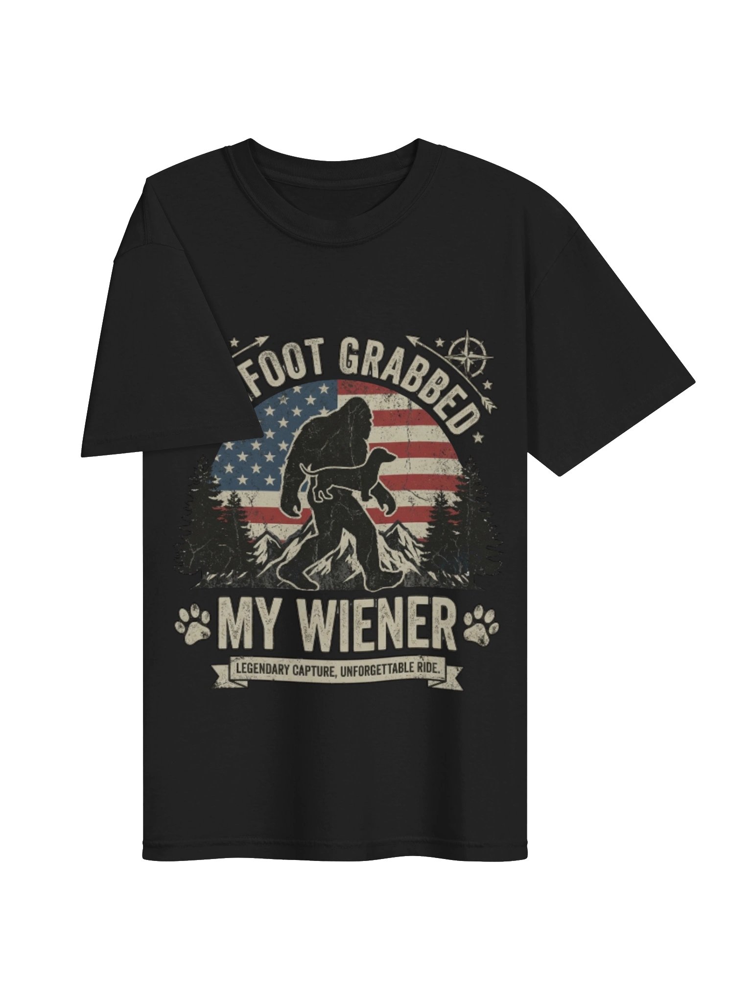 Bigfoot Grabbed My Wiener Dachshund T-Shirt - Vintage Patriotic Dog Meme Tee product image (28)