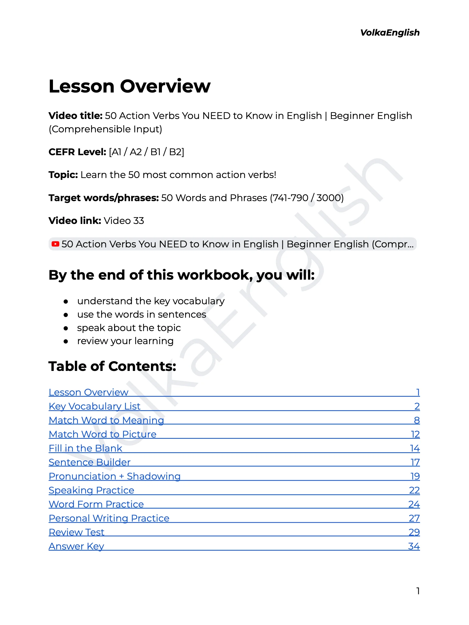 50 Action Verbs You NEED to Know in English | Beginner English (Comprehensible Input) - Video 33 Study Pack product image (2)