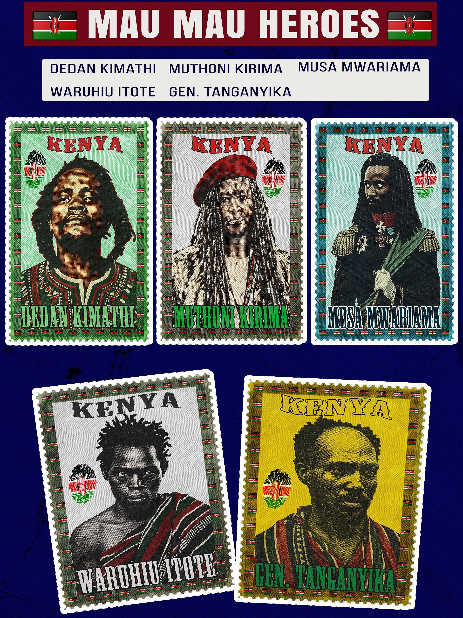 Mau Mau Heroes Sticker Strip | Kenya Vintage Stamp Stickers product image (6)
