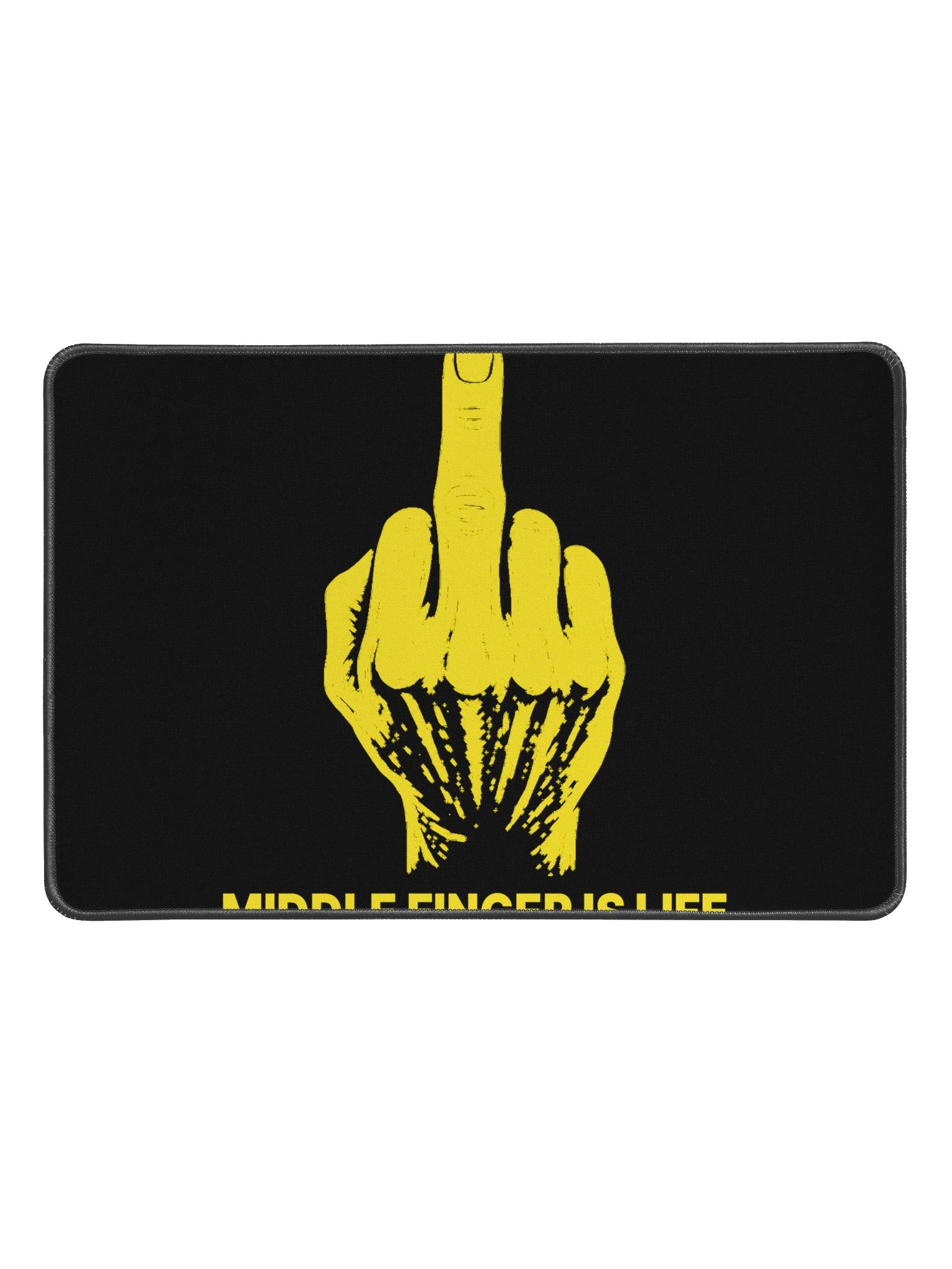 No ShopCo Middle Finger Desk Mat 12 x 18 - Yellow Artwork - Black Background product image (1)