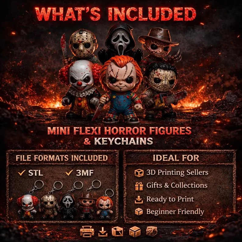 100 Mini Flexi Horror Icons STL & 3MF Bundle product image (3)