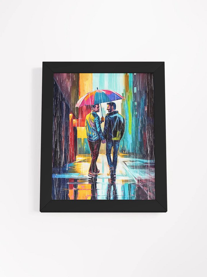 Gay Couple In The Rain – Colorful Two Hearts Studio Framed Print product image (1)