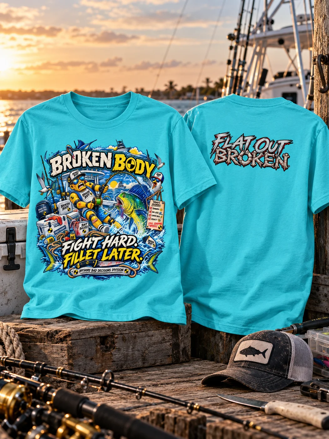 Funny Fishing Shirt — Fight Hard, Fillet Later Offshore Fishing Tee | Flat Out Broken™ product image (1)
